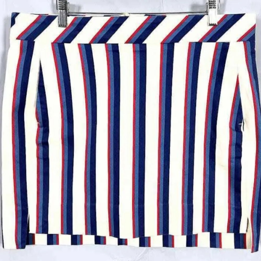 Brooks Brothers 346 Striped Mini Skirt Cotton Blend Cream Blue Red Women sz 14